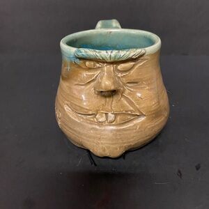 Handcrafted Brown and Green Pottery Mug, Signed